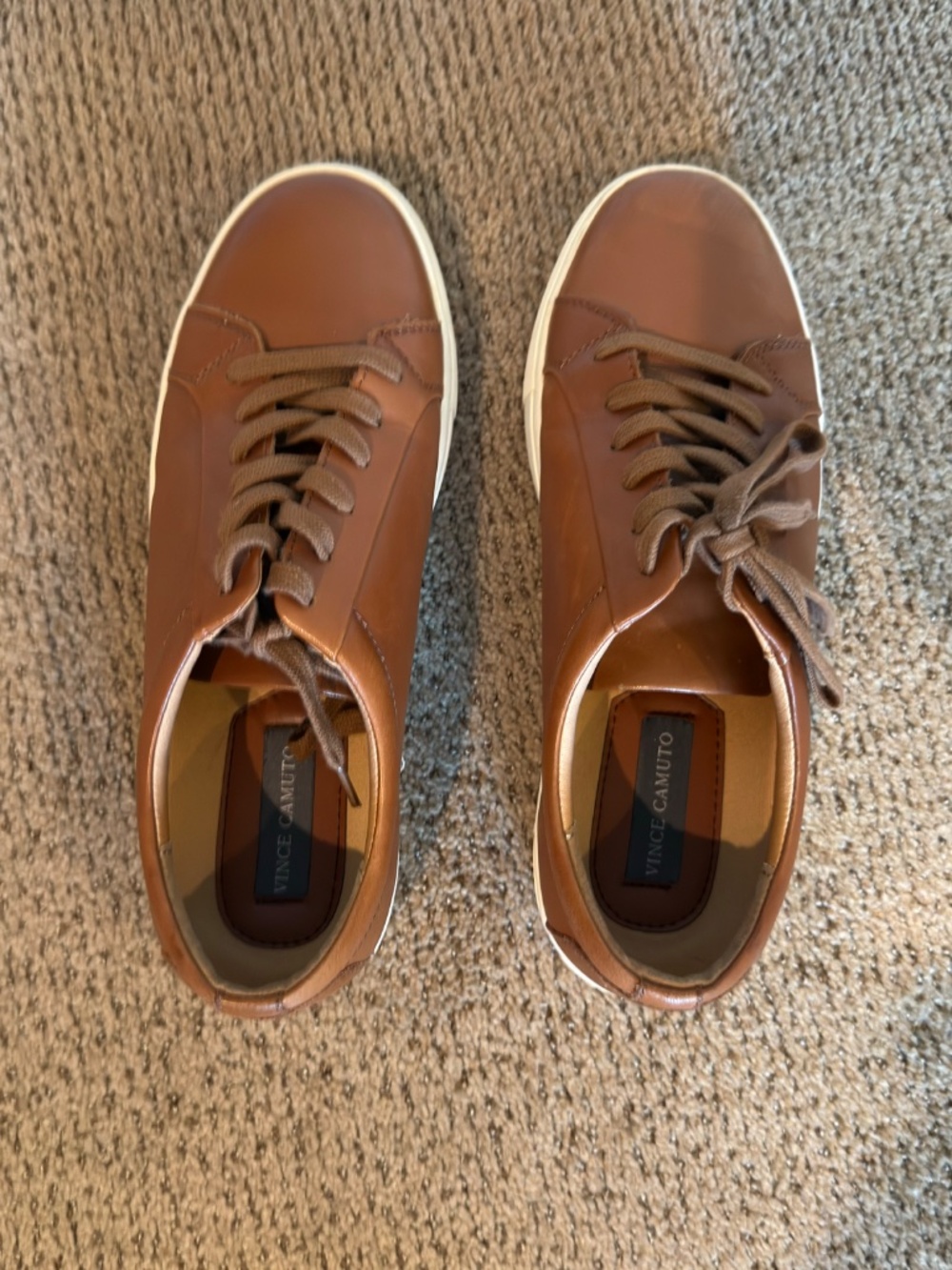 Vince Camuto Men's Leather Low-Top Sneakers in Tan Brown